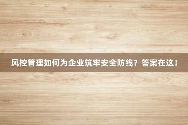 风控管理如何为企业筑牢安全防线？答案在这！