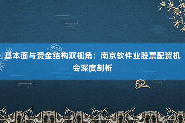 基本面与资金结构双视角：南京软件业股票配资机会深度剖析