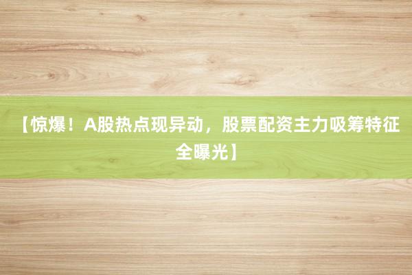 【惊爆！A股热点现异动，股票配资主力吸筹特征全曝光】