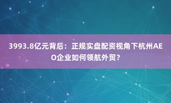 3993.8亿元背后:正规实盘配资视角下杭州AEO企业如何领航外贸?
